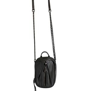 Aimee Kestenberg Black Leather Crossbody Phone Bag Gunmetal Chain Strap